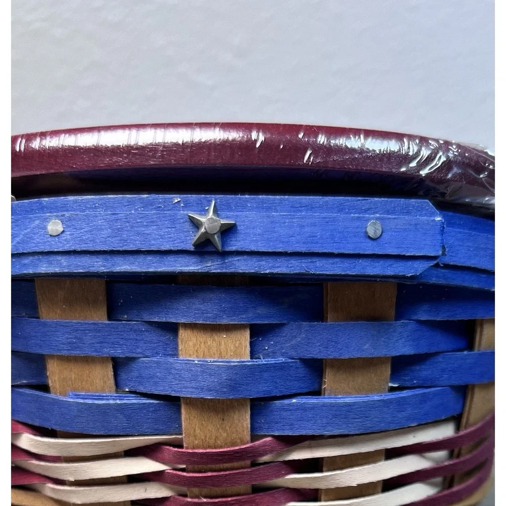 Longaberger 2009 NWT Stars & Stripes Basket Combo W/ Lid, Protector! Tie-On USA